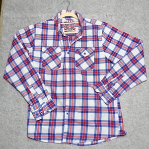 Dixxon Flannel Co. Men’s Medium “The Independent” Shirt Red White Blue Plaid